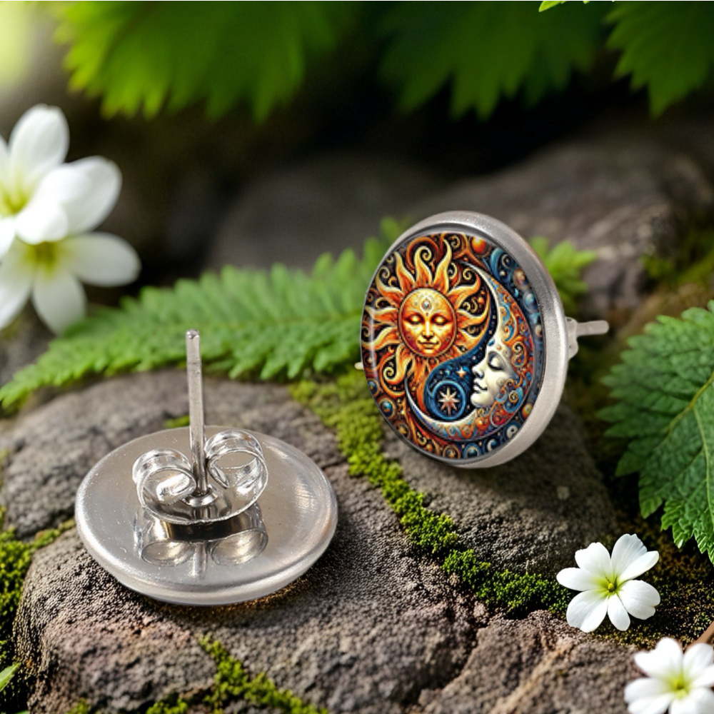 Sun-Moon Tai Chi Gorgeous Picture Round Earrings, Handmade Gift